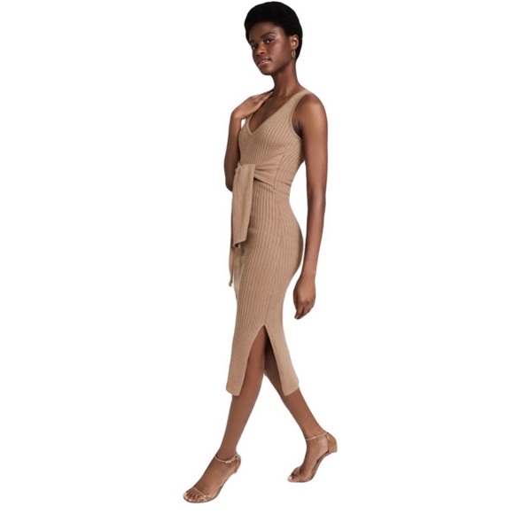 Sleek and simple Good American dress for all occasions. Taupe ribbed-knit. - Picture 3 of 7